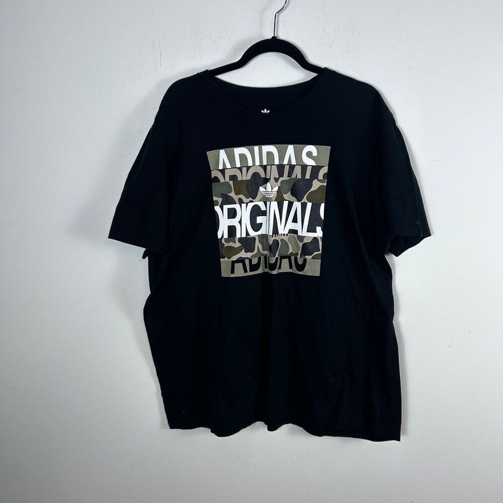 Adidas Originals Camo Graphic T-Shirt Mens 2XL Black Trefoil Logo Cotton Tee